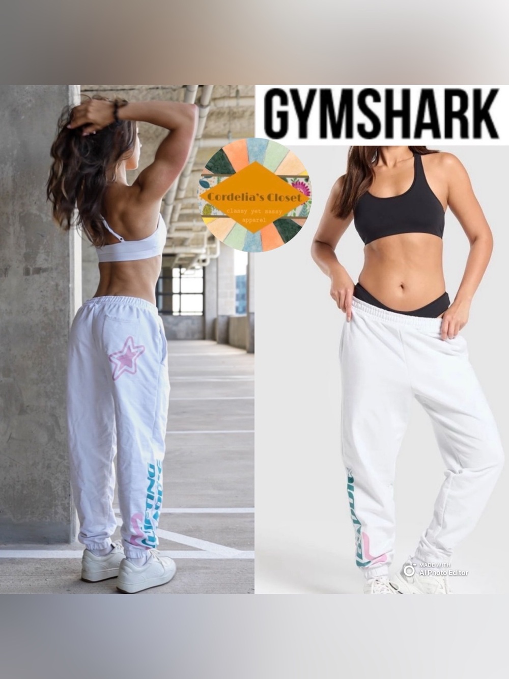 GYMSHARK Lifting Baddie Graphic Joggers Oversized Fit in White size Large